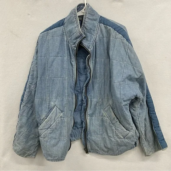 Free People Light Blue Quilted Bomber Jacket - Picture 2 of 10